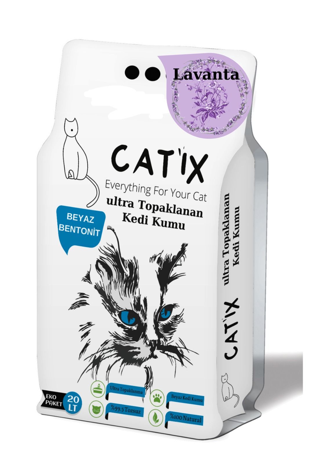 Catix 20lt Beyaz Bentoint Lavanta Kokulu Ince Taneli Kedi Kumu Ultra Topaklanma