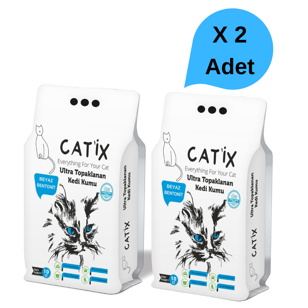 Catix 10Lt X 2 Adet Beyaz Bentoint Sabun Kokulu Ince Taneli Kedi Kumu Ultra Topaklanma