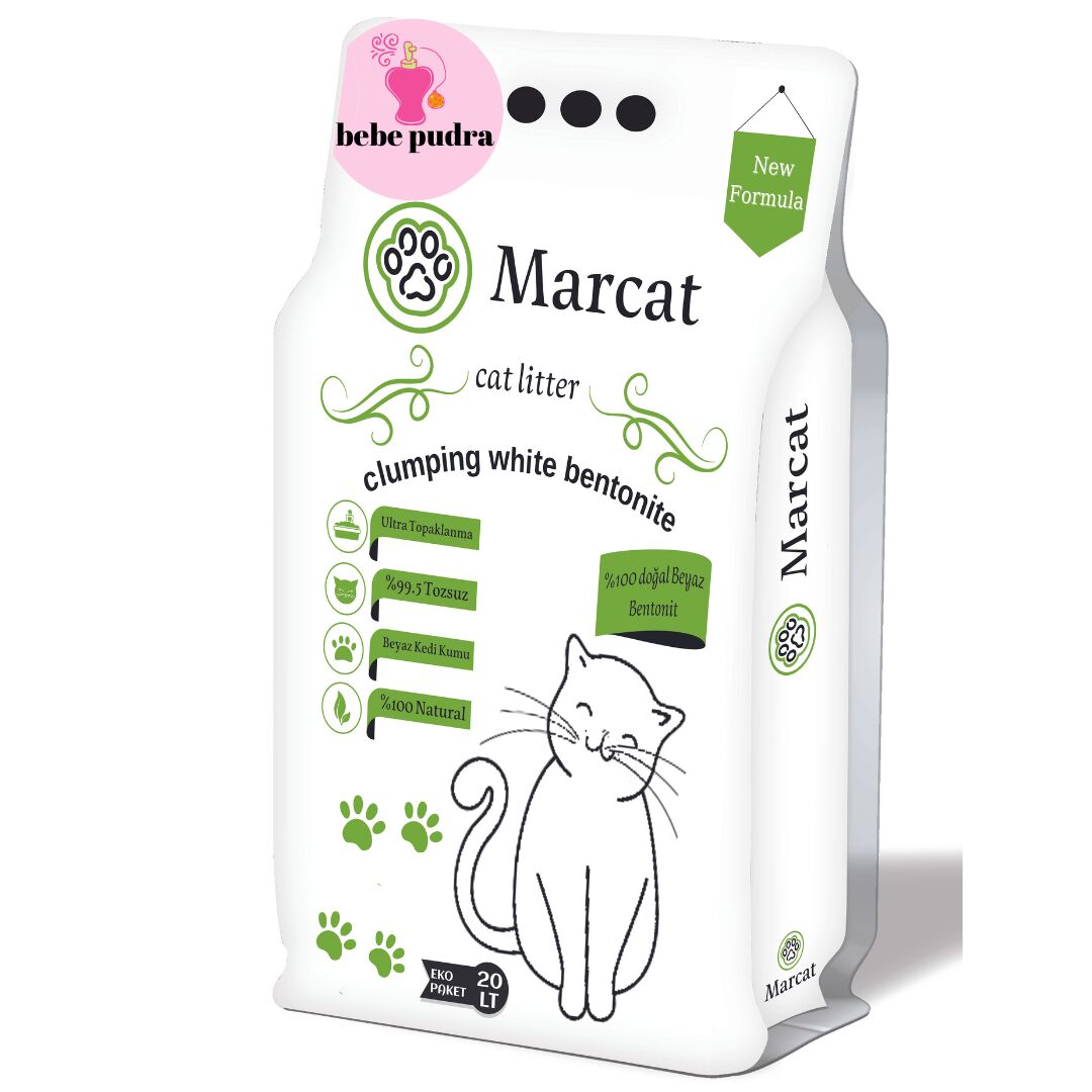 MarCat 20 Lt Ince Tane Bentonit Bebek Pudra Kokulu Beyaz Kedi Kumu