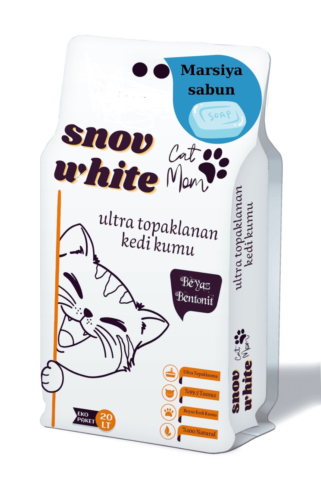 Snow White 20lt Beyaz Bentoint Marsilya Sabun Ince Taneli Kedi Kumu Ultra Topaklanma